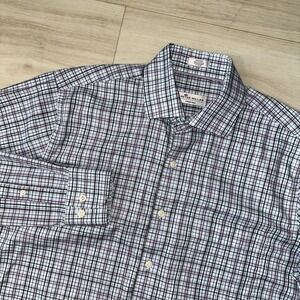 PETER‎ MILLAR Crown Ease Size Medium Blue Stripe Polo Shirt Mens Golf Stretch